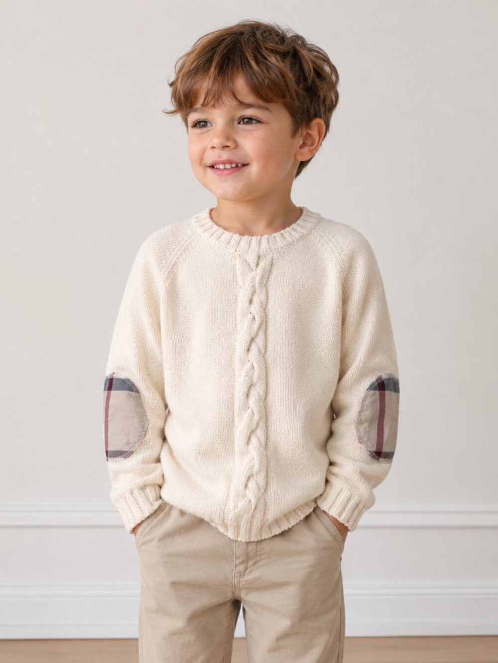 Burberry Kids Cream Knit Wool Sweater 10 Years